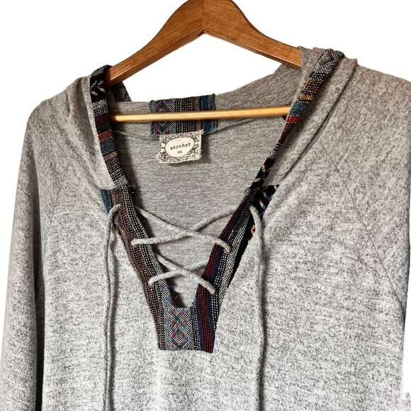 Skonhet Aztec Tribal Gray Long Sleeve Lace Up Front Hood Size 2XL - Picture 5 of 12